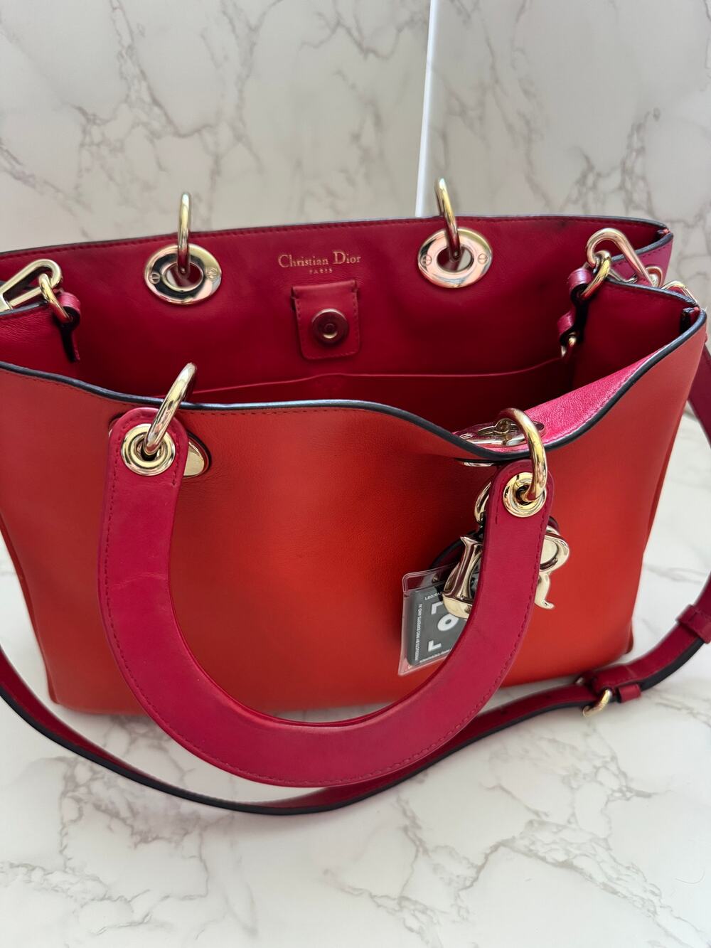 Christian Dior Diorissimo Tote Bag with Shoulder Strap Orange/Pink